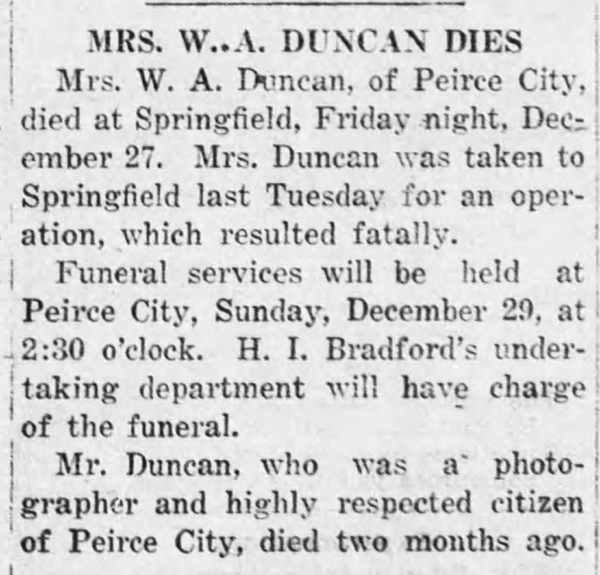 Mrs Duncan obit